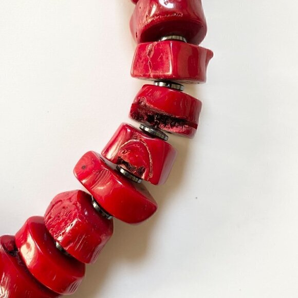 Vintage Chunky Blood Red Coral Sterling Silver Pendant Necklace sz 20" 10.3 oz - Picture 5 of 12